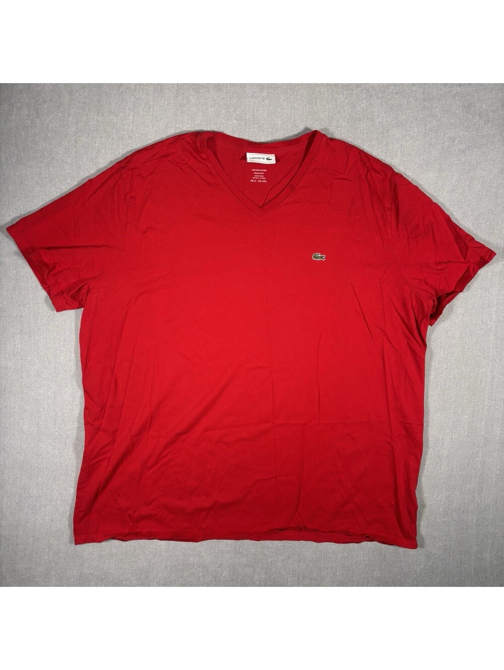 Lacoste Shirt Mens 4XL Red Pima Cotton V Neck Logo Short Sleeve Tee Big Tall